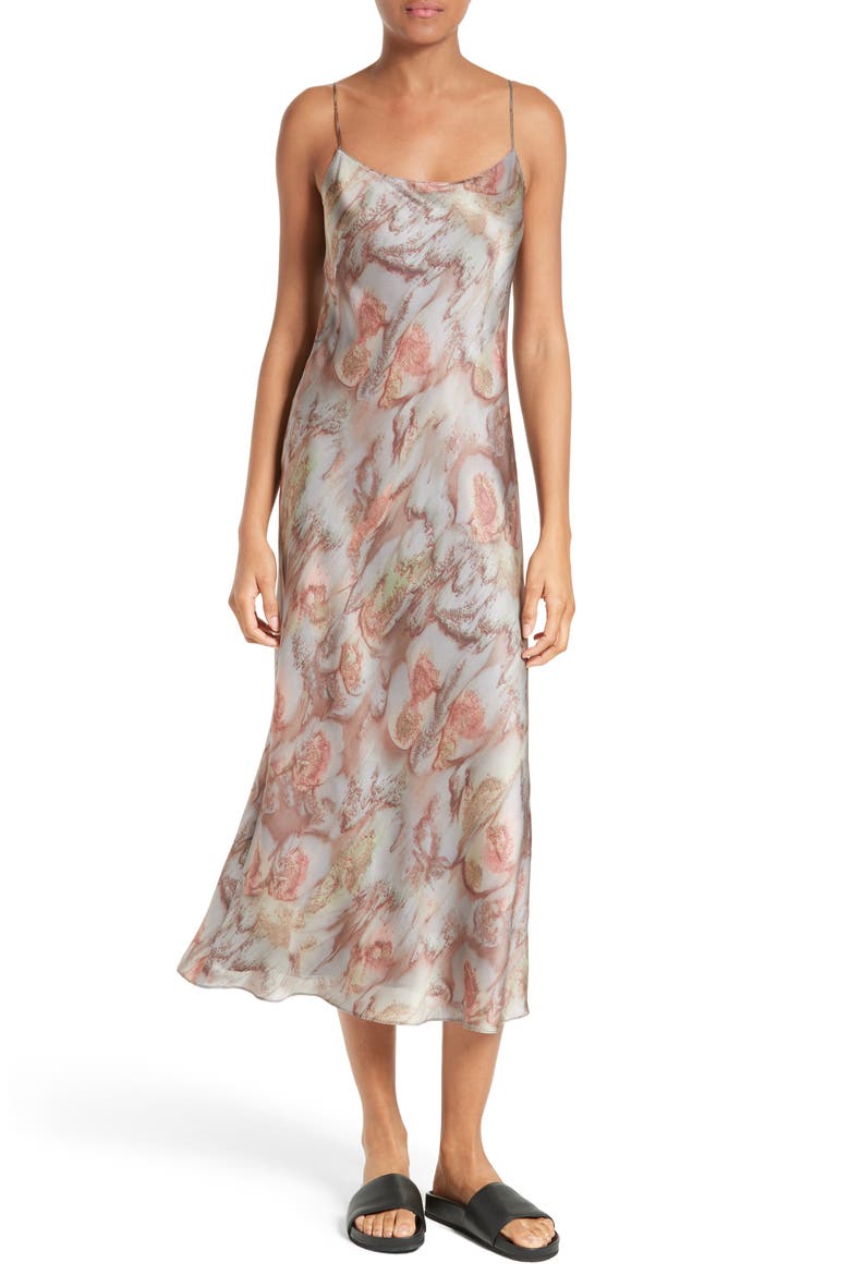 Watercolor Print Silk Slipdress, Main, color, FIG