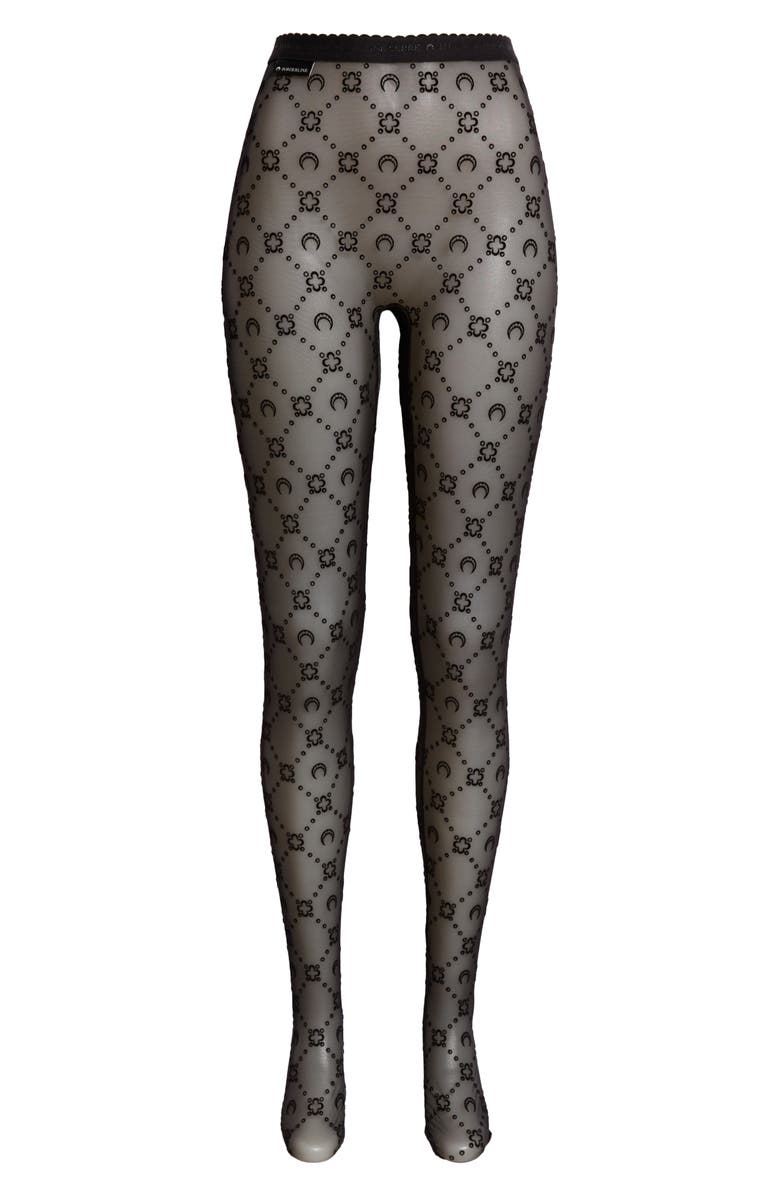 Marine Serre Moonogram Flocked Mesh Tights, Alternate, color, 