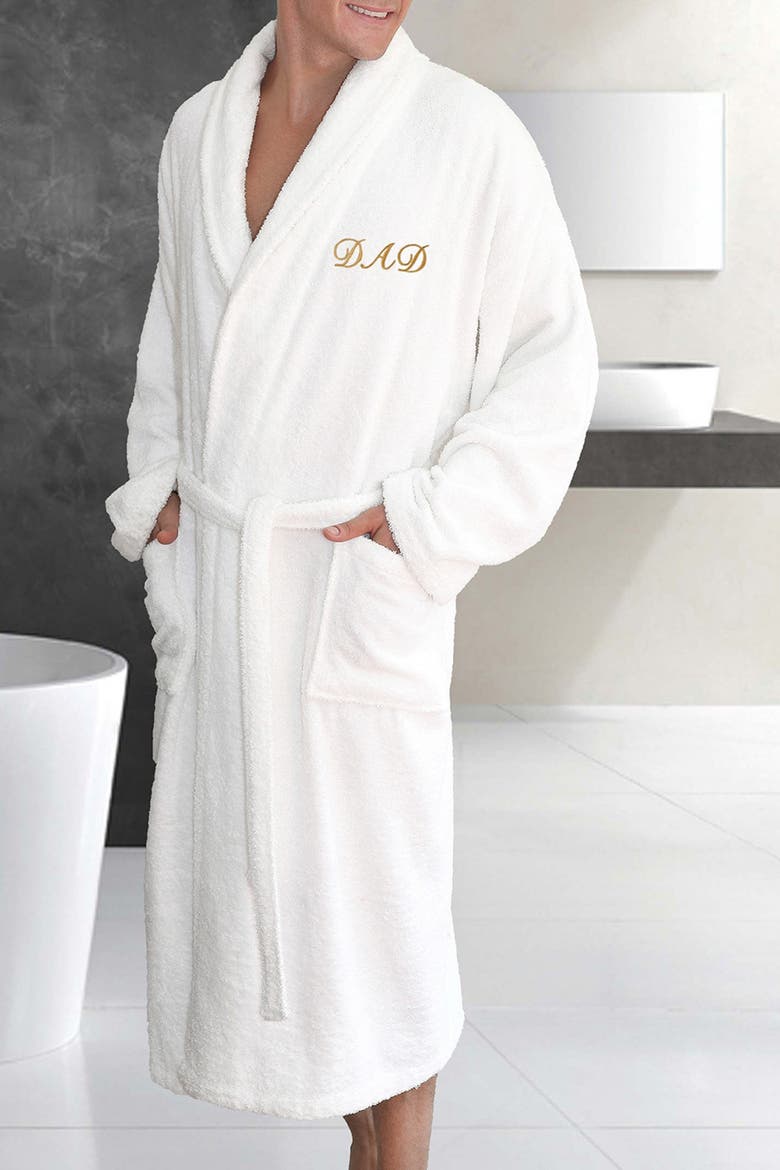 Embroidered 'Dad' White Terry Bathrobe, Alternate, color, WHITE
