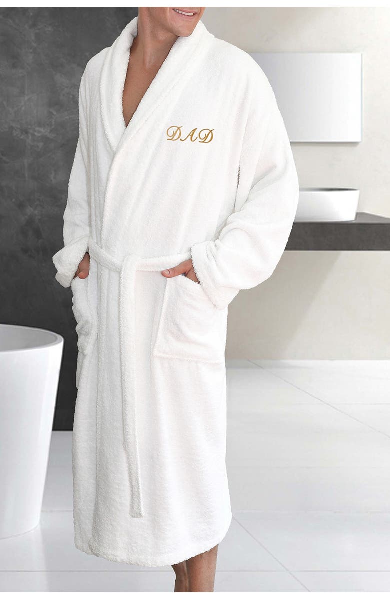 Linum Home Textiles Embroidered 'Dad' White Terry Bathrobe, Alternate, color, White