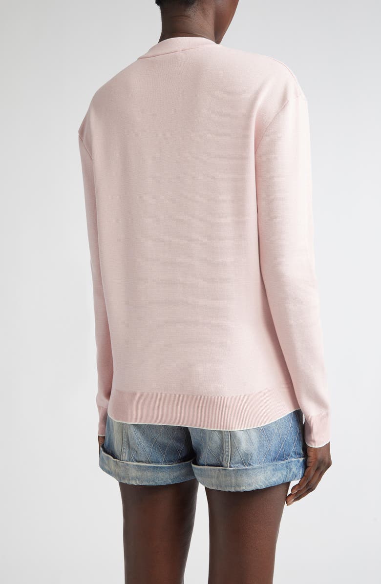 Balmain Logo Emblem Silk & Cotton Cardigan, Alternate, color, Oin Pale Pink/ White