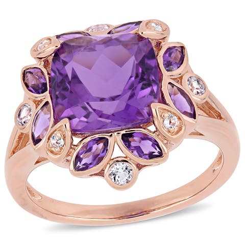 Amethyst & White Topaz Floral Ring