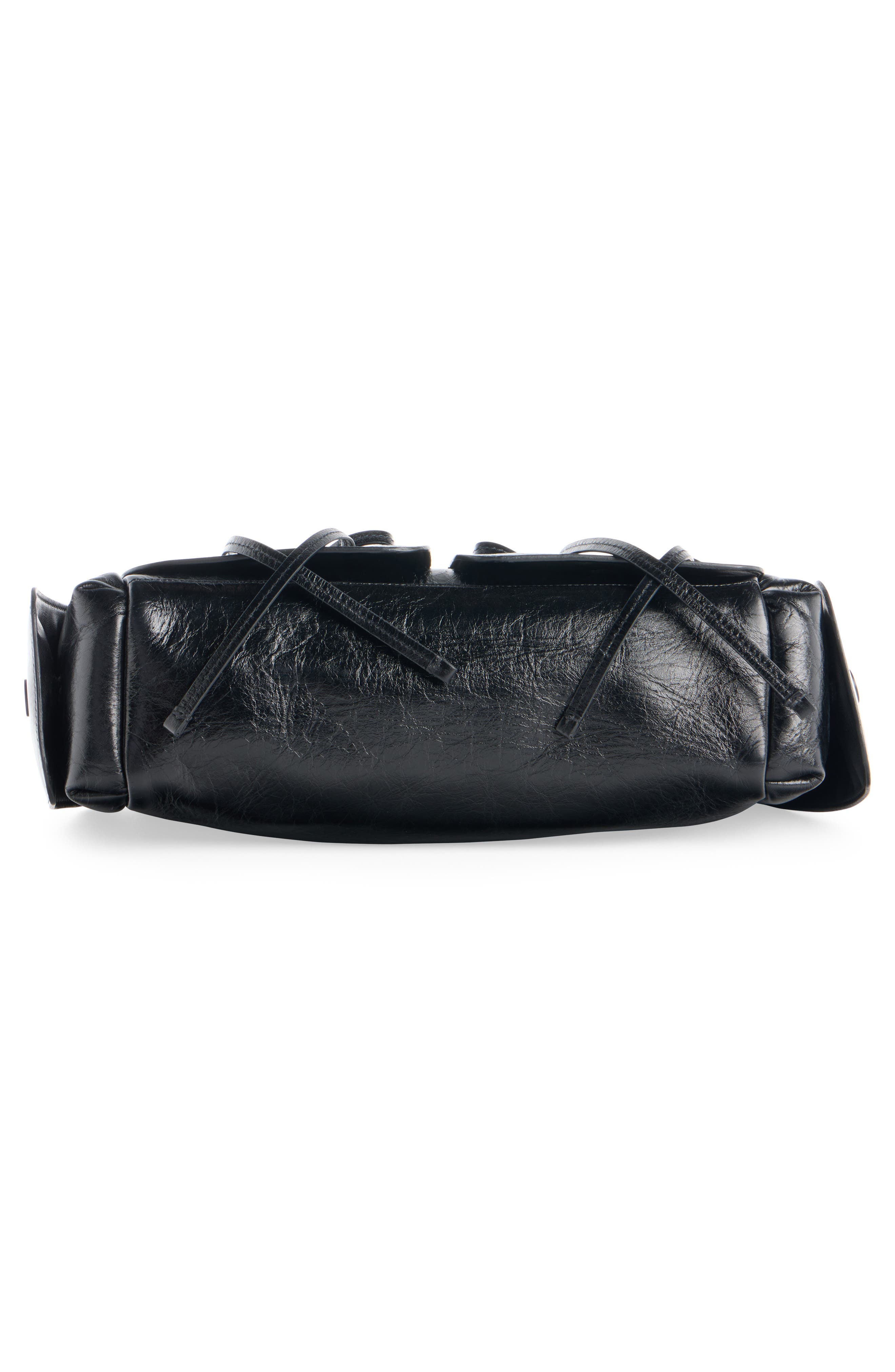 Acne Studios Micro Multipocket Crinkled Leather Handbag, Alternate, color, Black