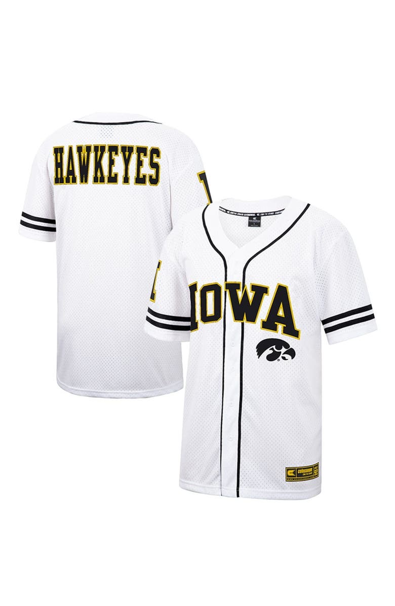 COLOSSEUM Men's Colosseum White Iowa Hawkeyes Free Spirited Mesh Button-Up Baseball Jersey, Alternate, color,