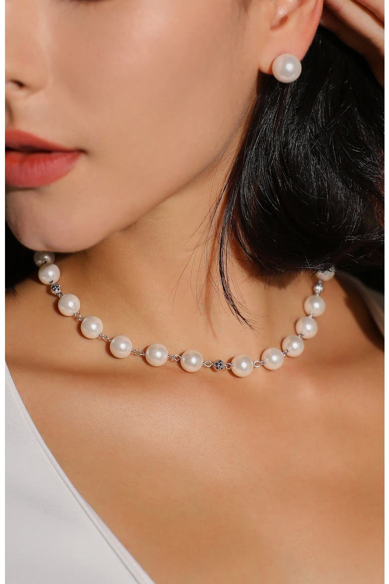 Leopard Pearl Collar Necklace, Alternate, color, White