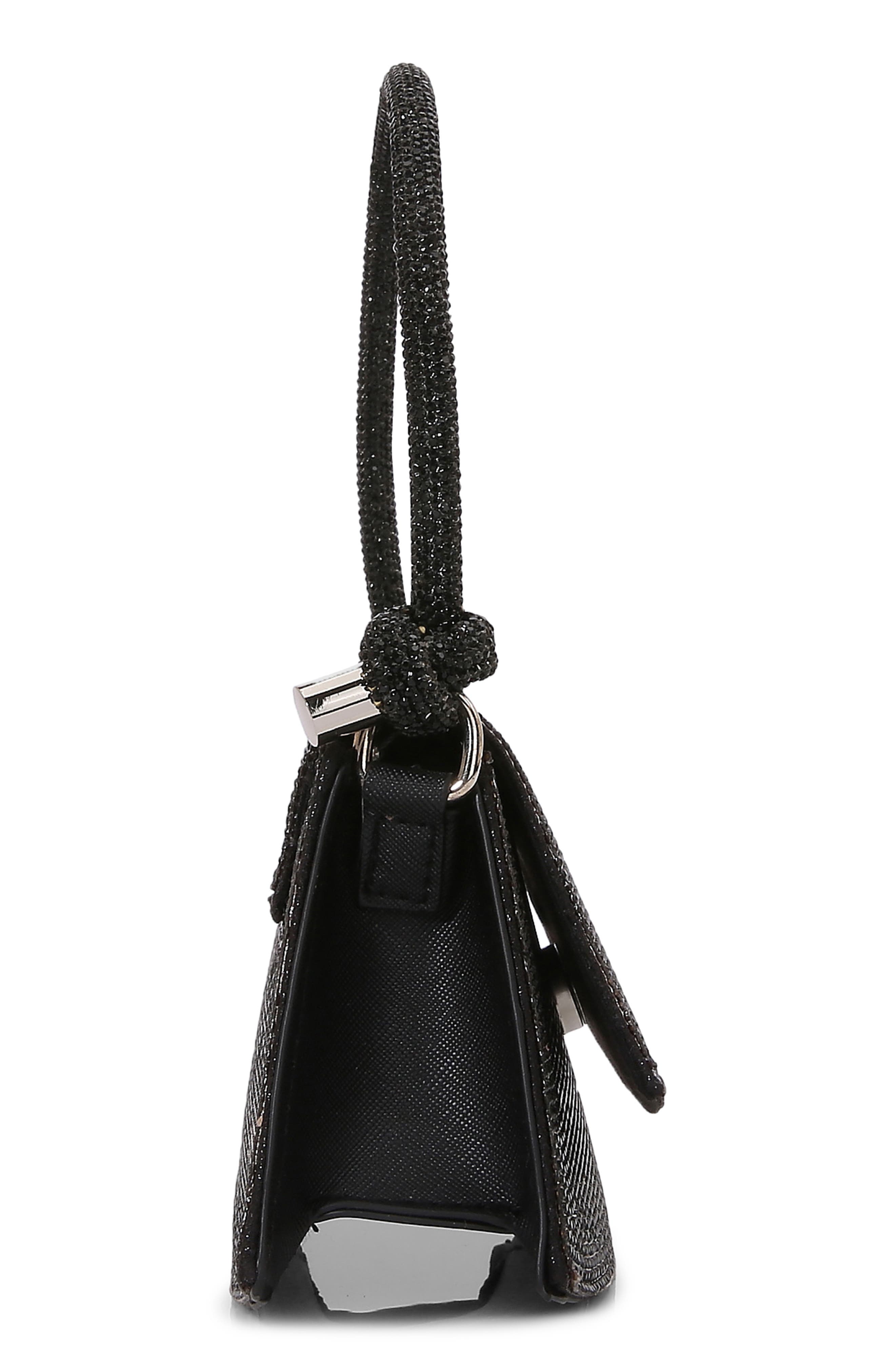 Rhinestone Curved Bottom Shoulder Bag, Alternate, color, BLACK