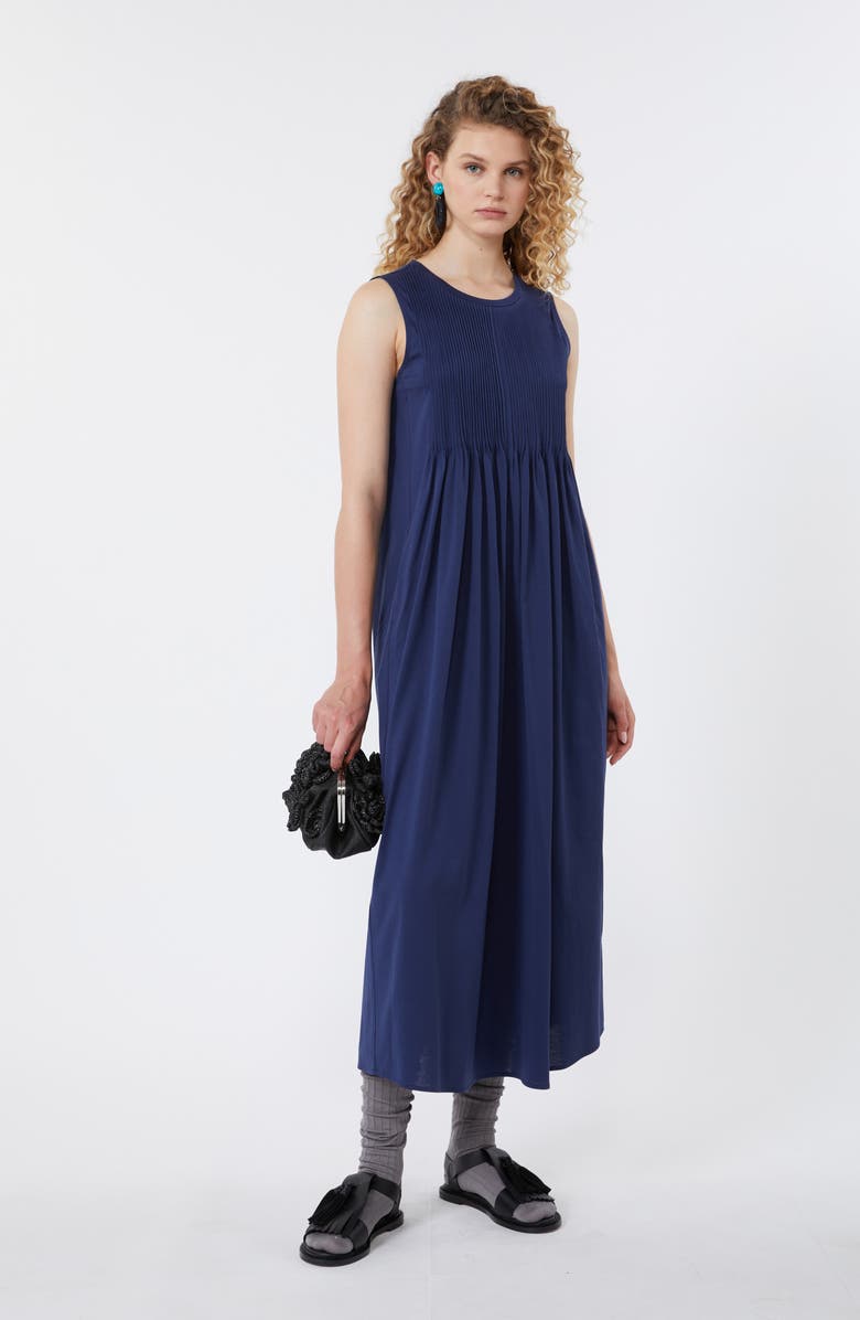 Weekend Max Mara Ricordo Pintuck Midi Dress, Alternate, color, Navy