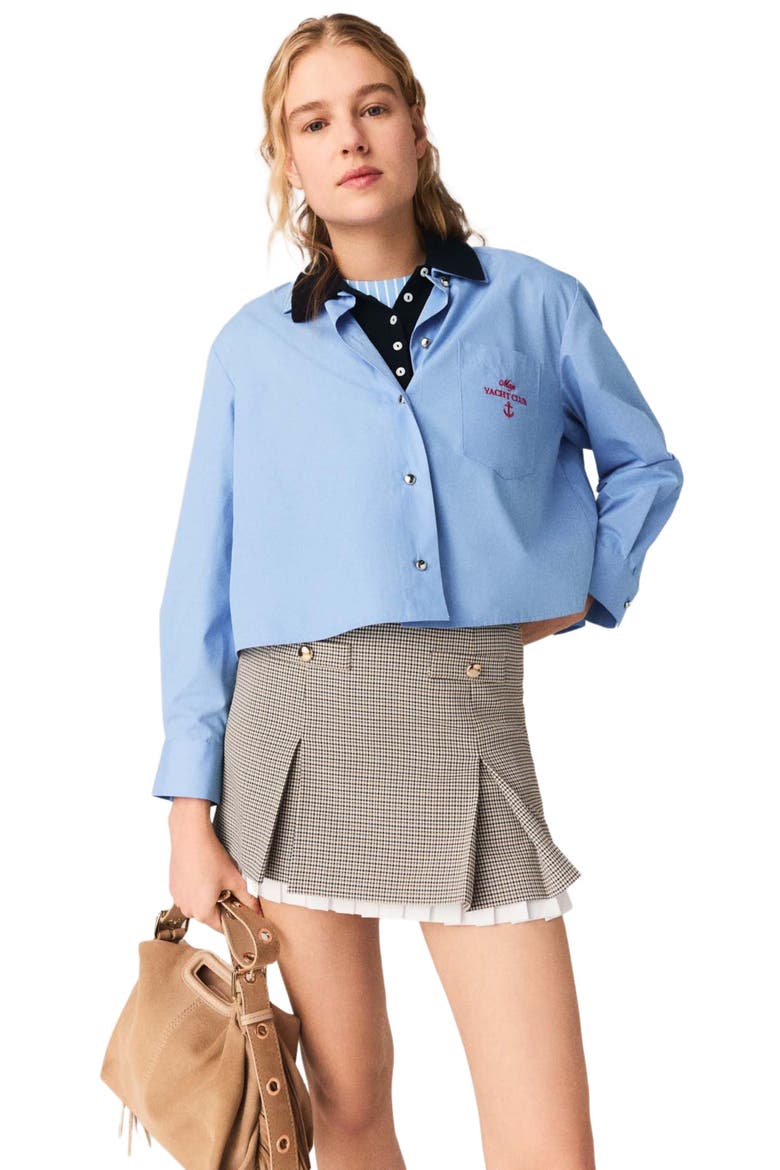 Pleated skirt with poplin details, Alternate, color, Brown checks