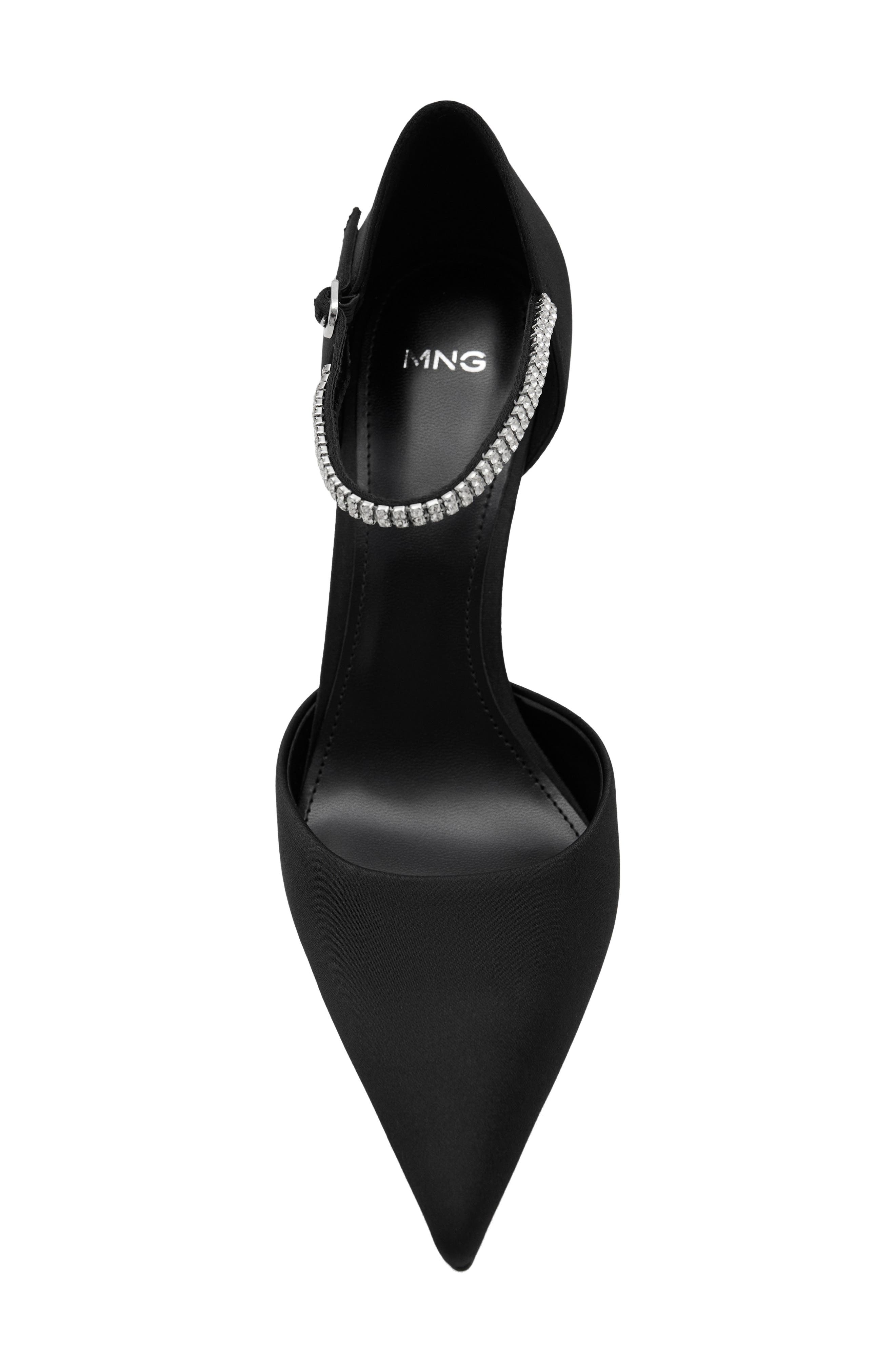MANGO Strappy Heeled Pump with Rhinestones, Alternate, color, Black