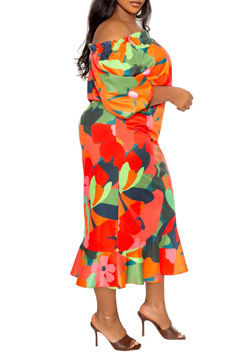 Floral Off-the-Shoulder Fit & Flare Dress, Alternate, color, ORANGE MULTI