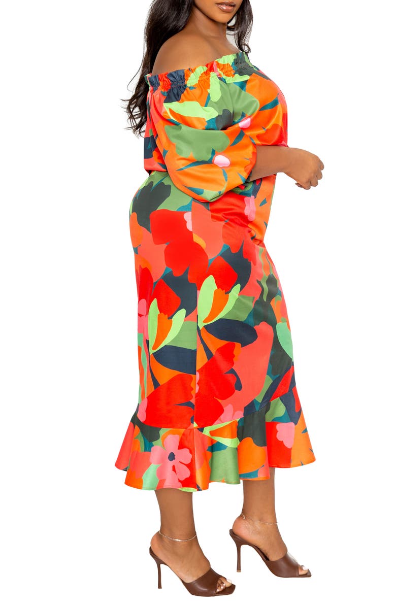 BUXOM COUTURE Floral Off-the-Shoulder Fit & Flare Dress, Alternate, color, Orange Multi