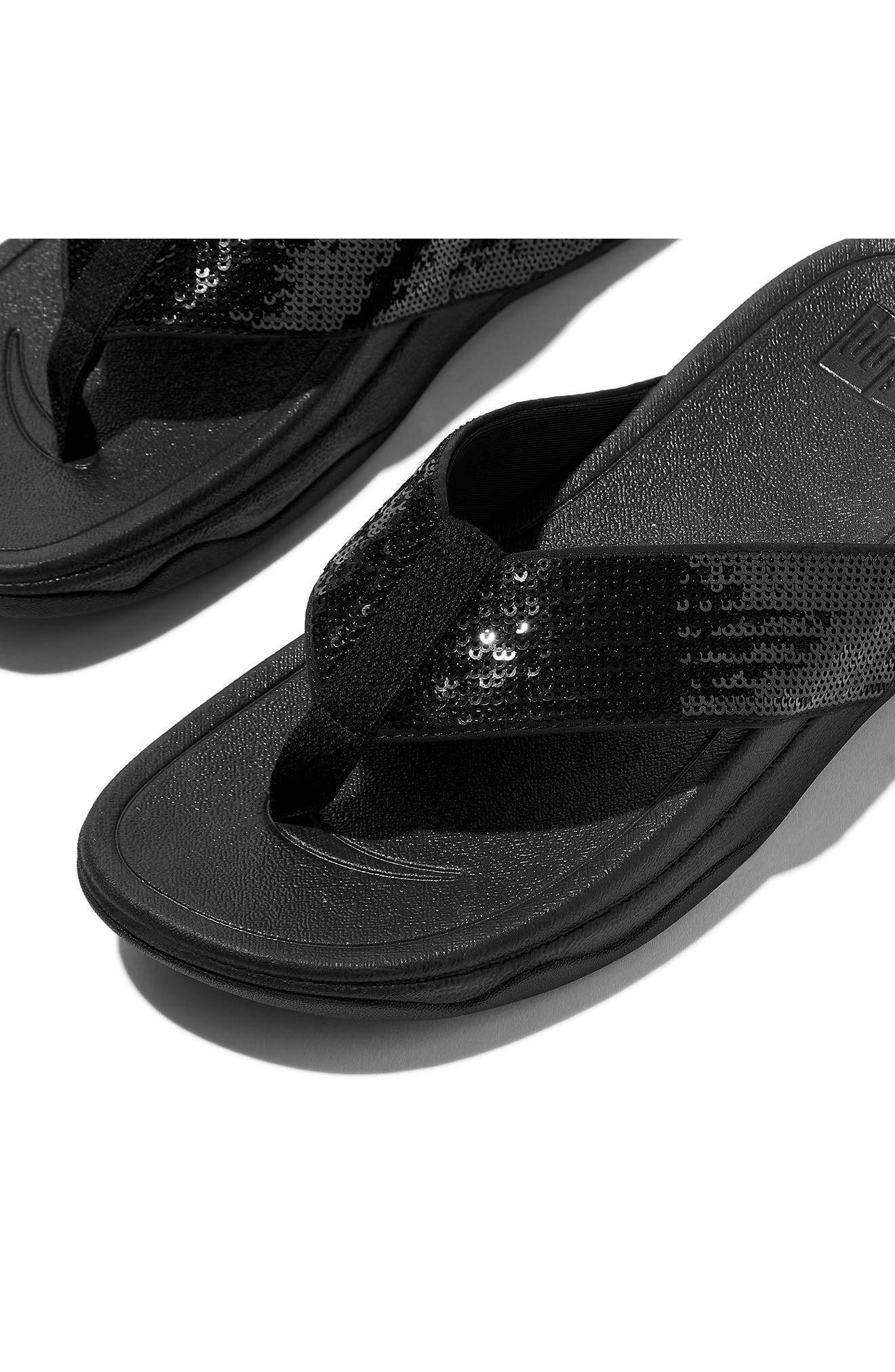 Surfa Sequin Post Toe Sandal, Alternate, color, ALL BLACK
