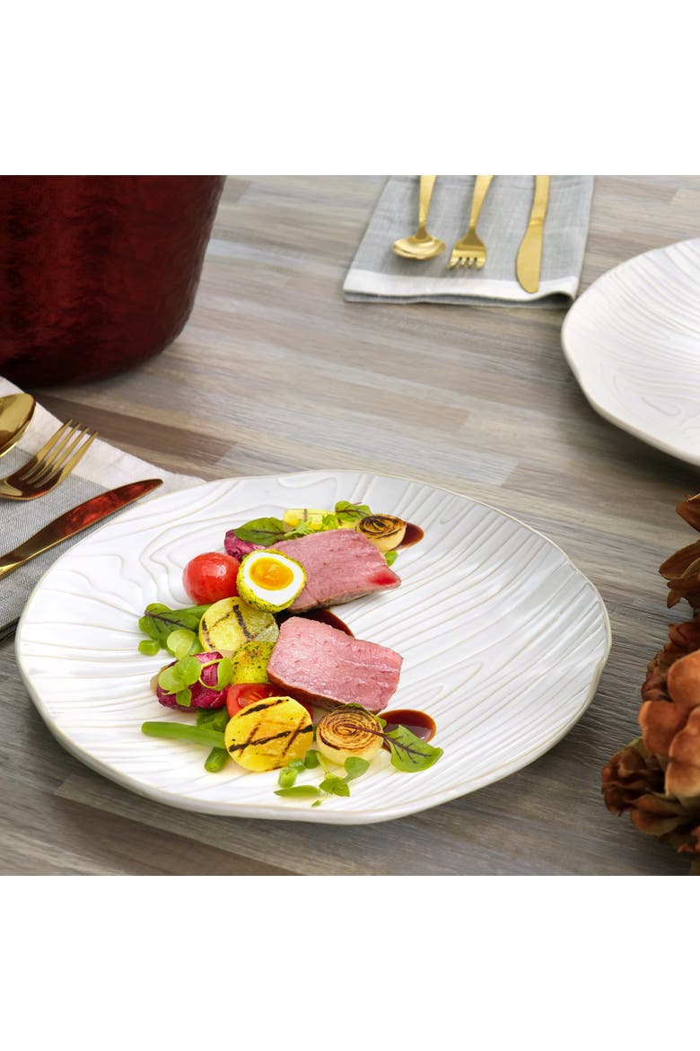 Wood Pattern 6 pc 10.75 Inch Stoneware Dinner Plate Set, Alternate, color, Brown