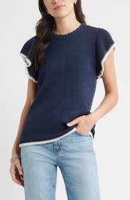 Caslon® Flutter Sleeve Linen & Cotton Sweater