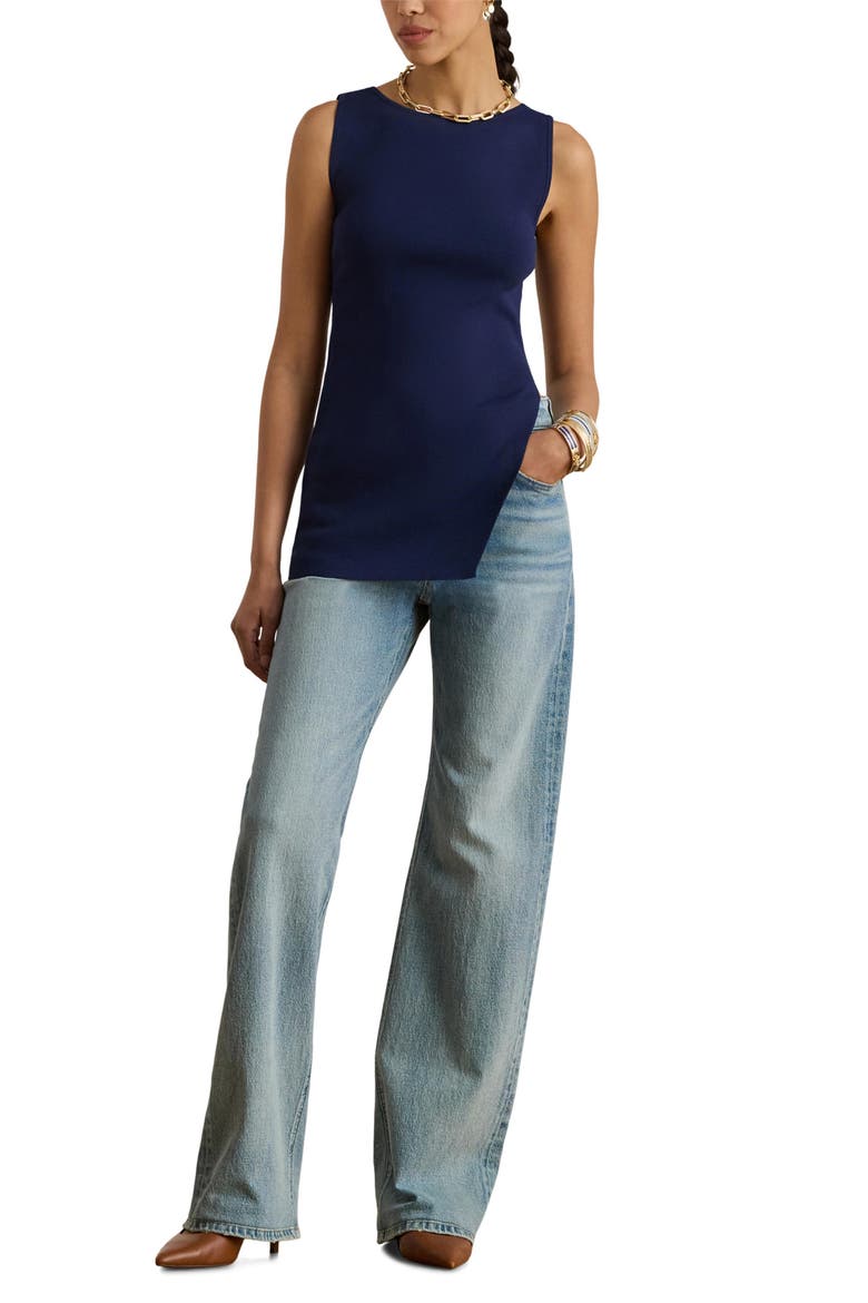 Asymmetric Side Slit Tank Top, Alternate, color, REFINED NAVY BLUE
