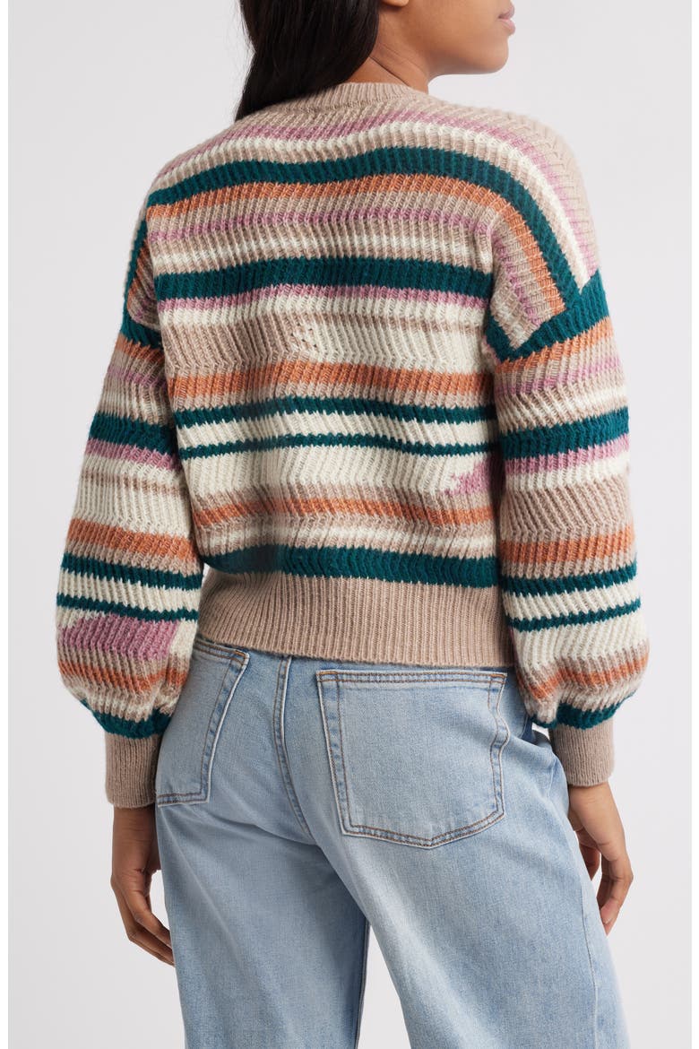 Stripe Balloon Sleeve Crewneck Sweater, Alternate, color, TAUPE COMBO