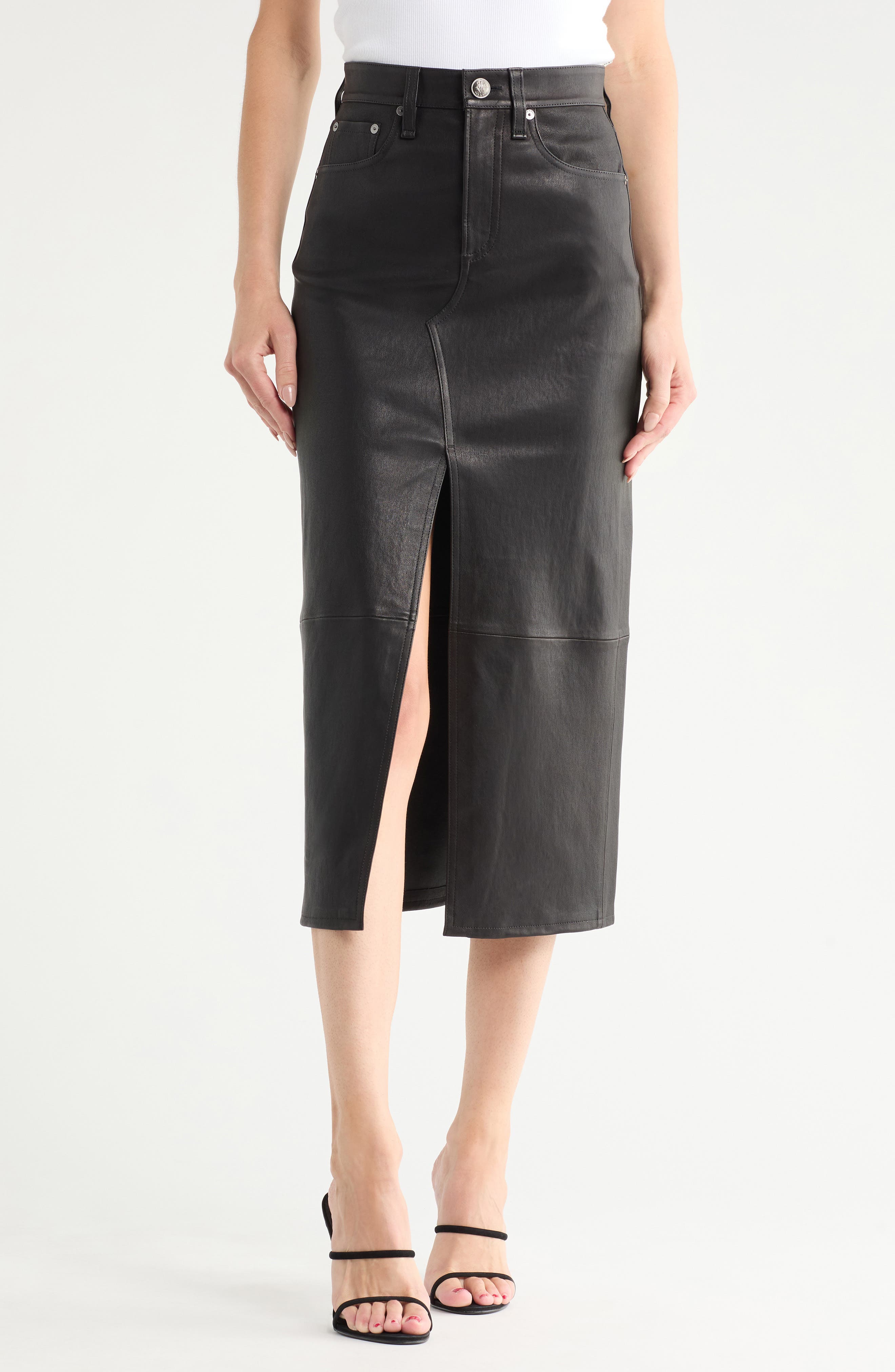 rag & bone Clara Leather Midi Skirt