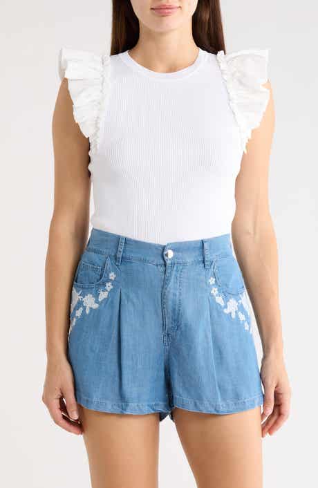 T Tahari Ruffle Mixed Media Rib Sweater