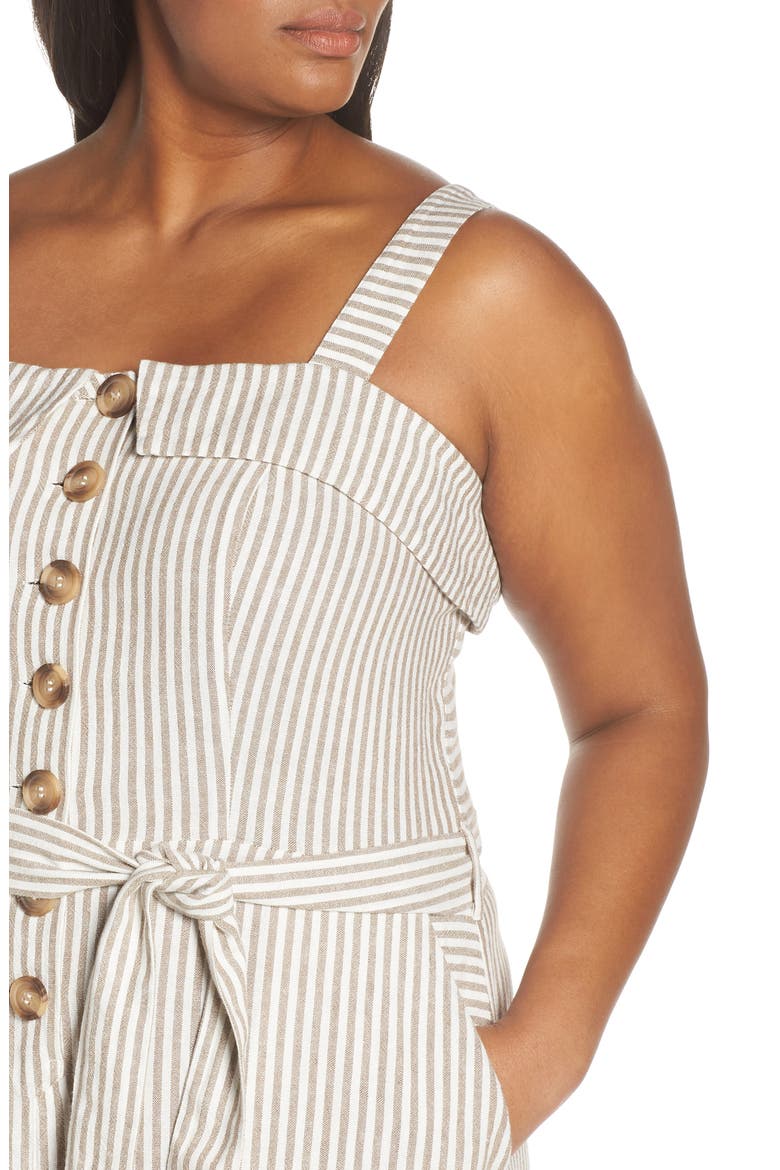 Stripe Tie Front Linen Blend Jumpsuit, Alternate, color, NATURAL