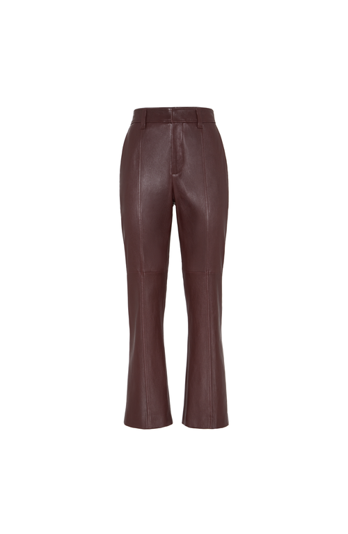 Brunello Cucinelli Women Stretch Nappa Leather Square Cigarette Trousers With Jewellery In Brown