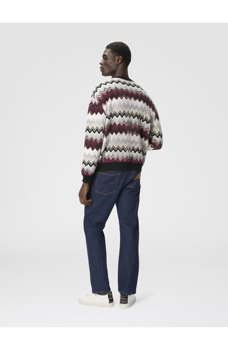 Missoni Crew Neck Sweater With Flame Zigzag Pattern, Alternate, color, Beige & Burgundy