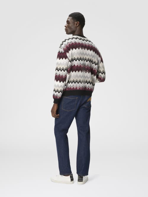 Missoni Crew Neck Sweater With Flame Zigzag Pattern In Burgundy