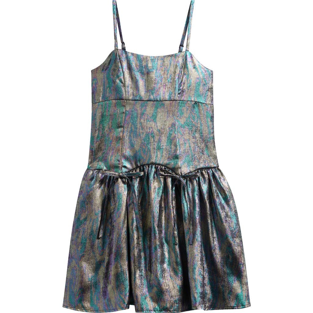 Ava & Yelly Kids' Liquid Shimmer Drop Waist Party Dress In Gray