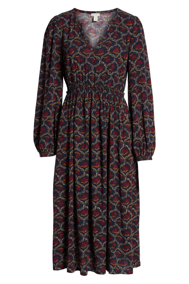 Print Midi Dress, Alternate, color, NAVY NIGHT LATTICE