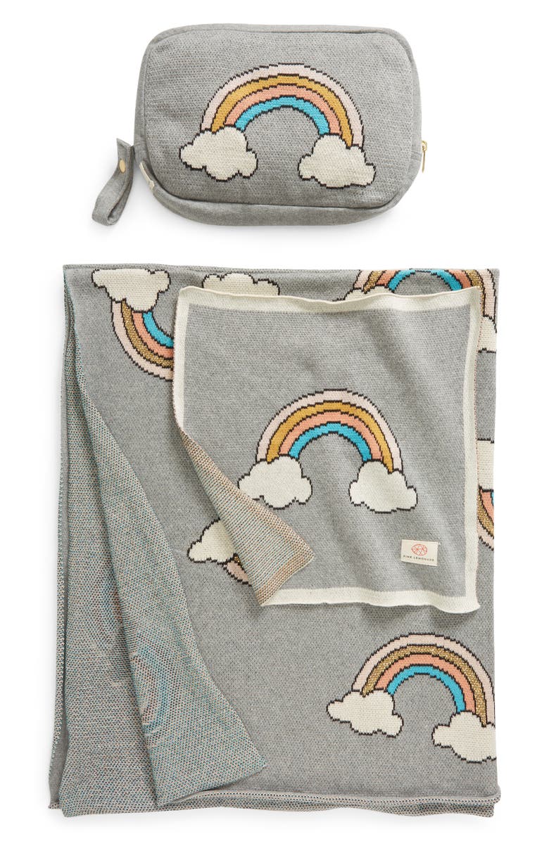 Pink Lemonade Rainbow Organic Cotton Baby Blanket & Travel Pouch Set, Main, color, Grey