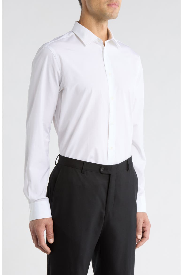 Tailored Fit Solid Cotton Dress Shirt, Alternate, color, WHITE