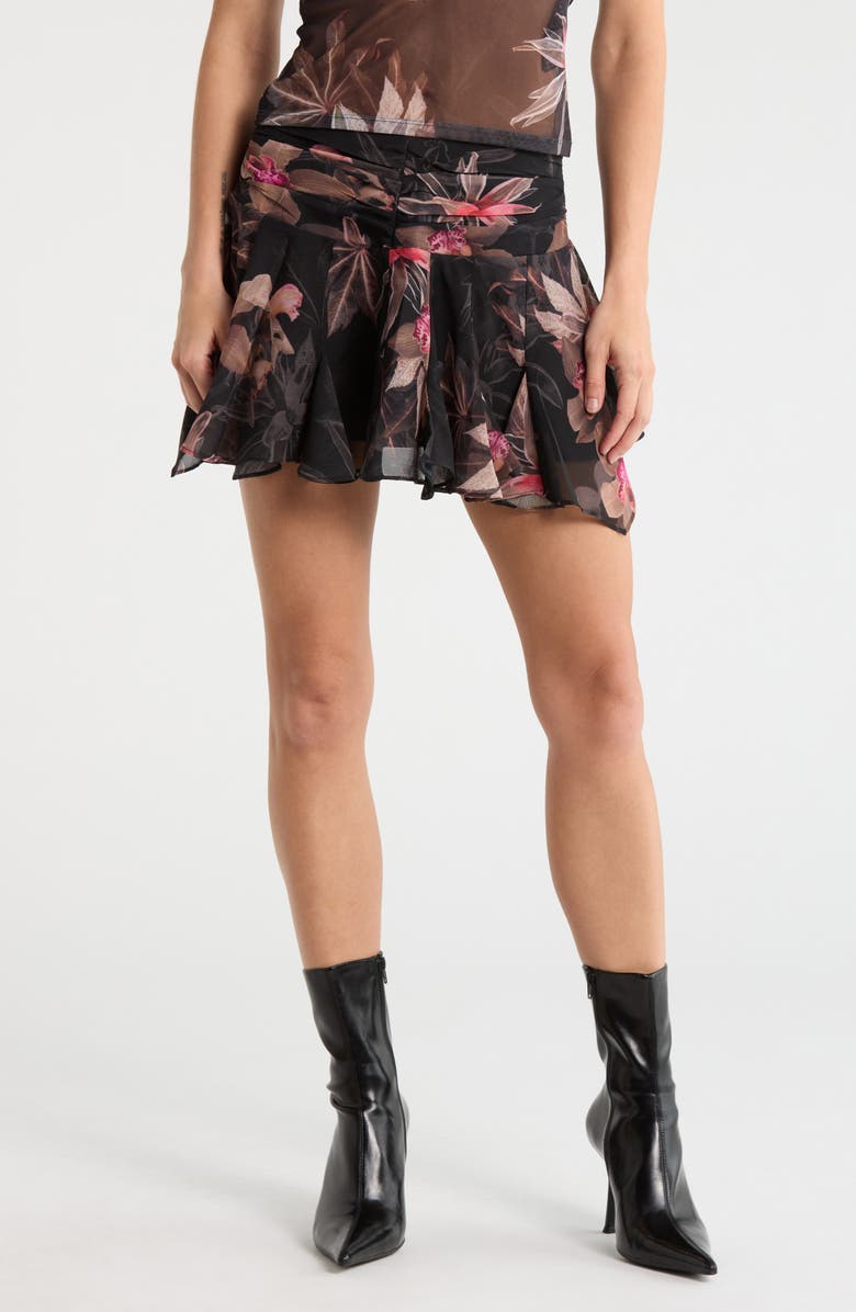 AllSaints Erica Floral Miniskirt, Main, color, Adena Black