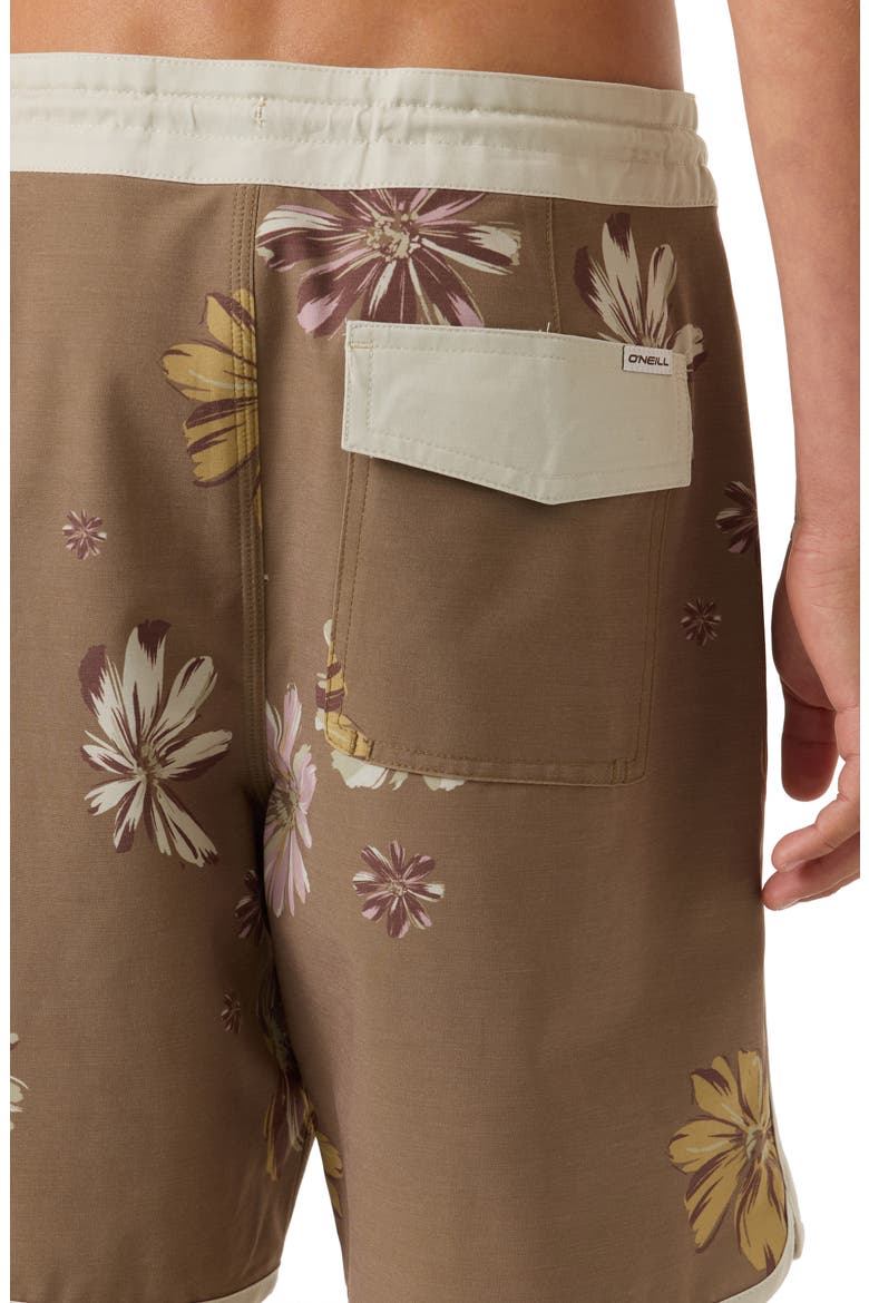 Kids' Cruzer Stripe Scallop Board Shorts, Alternate, color, DARK KHAKI