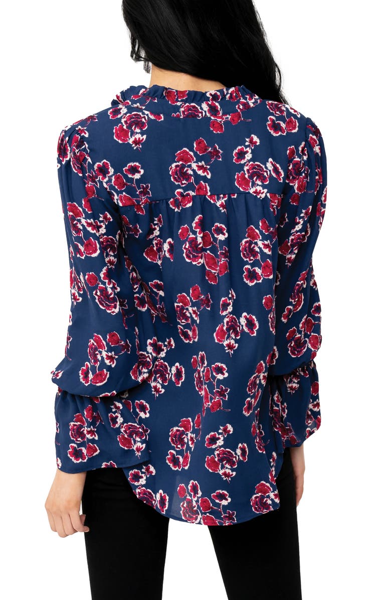 GIBSONLOOK Floral Print Tie Neck Blouse, Alternate, color,