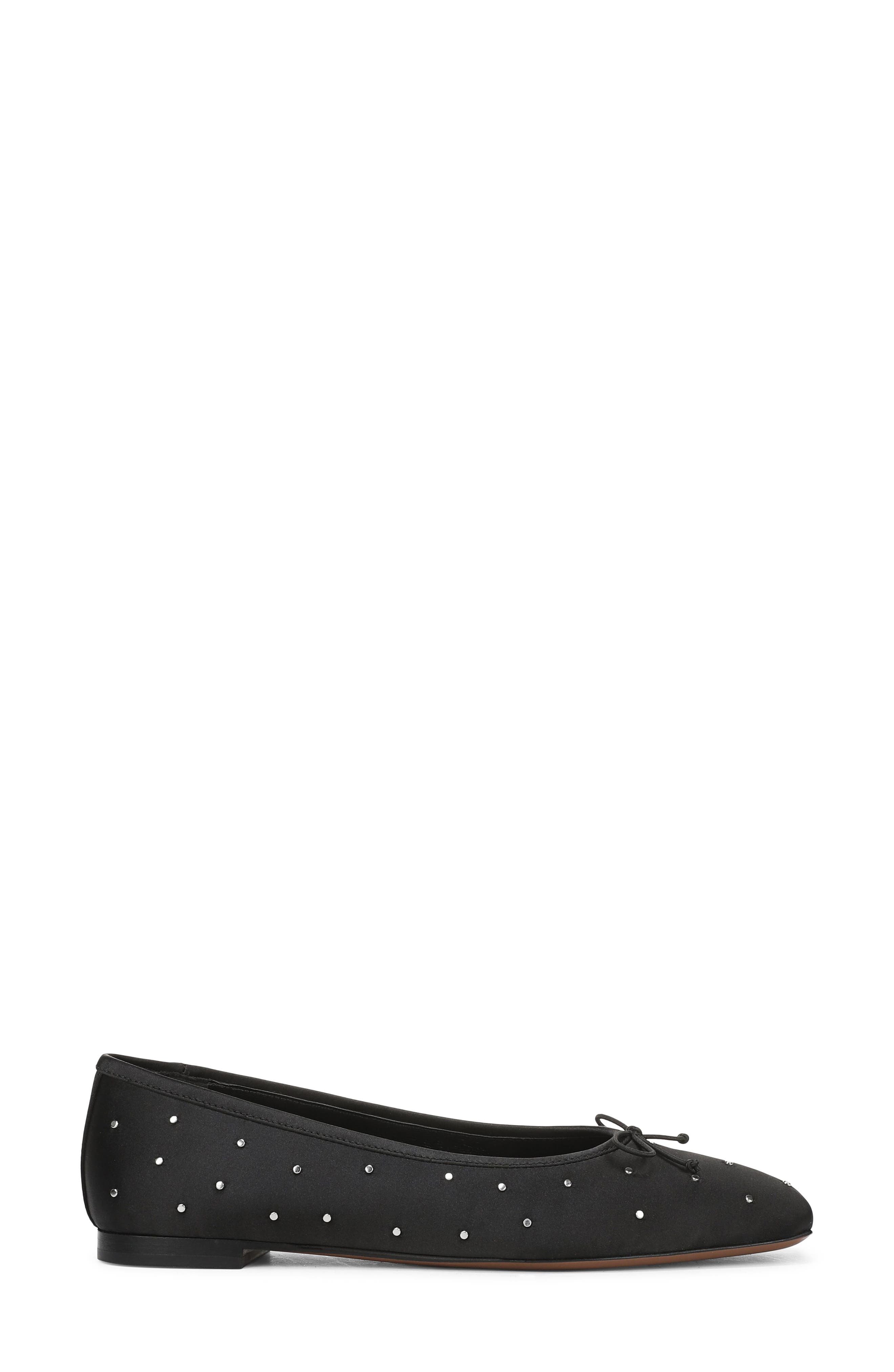 Darla Studded Flat, Alternate, color, BLACK SATIN FABRIC