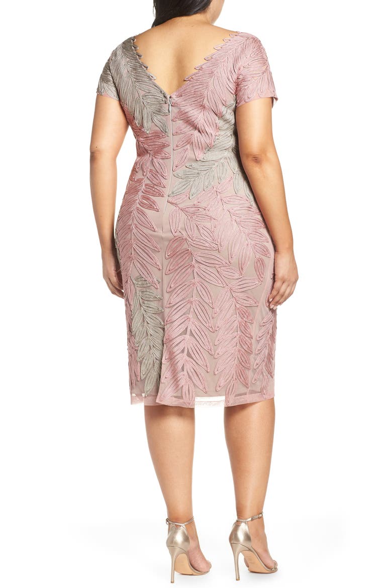 Leaf Soutache V-Neck Cocktail Dress, Alternate, color, BLUSH GINGER