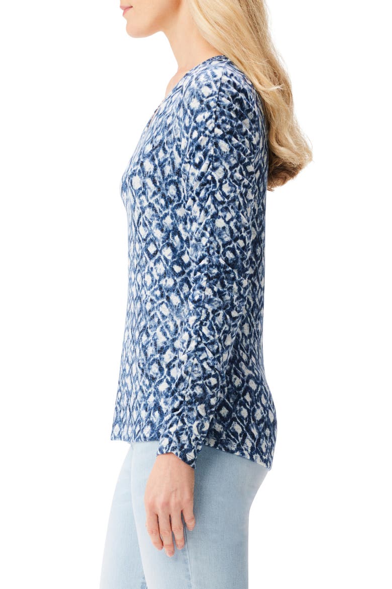 Sweet Dreams Batik Print Ruched Sleeve V-Neck Top, Alternate, color, BLUE MULTI