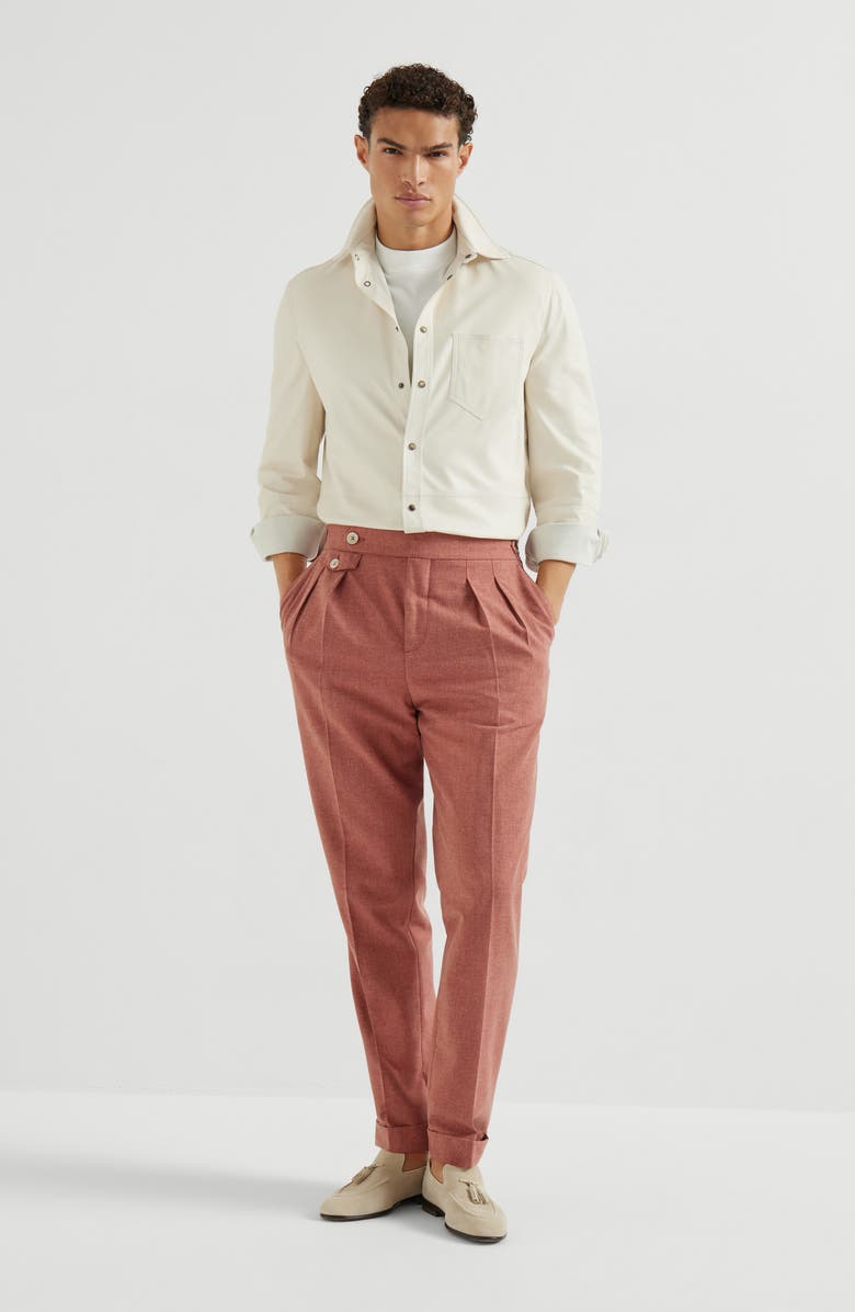 Brunello Cucinelli Calfskin overshirt, Alternate, color, Ivory