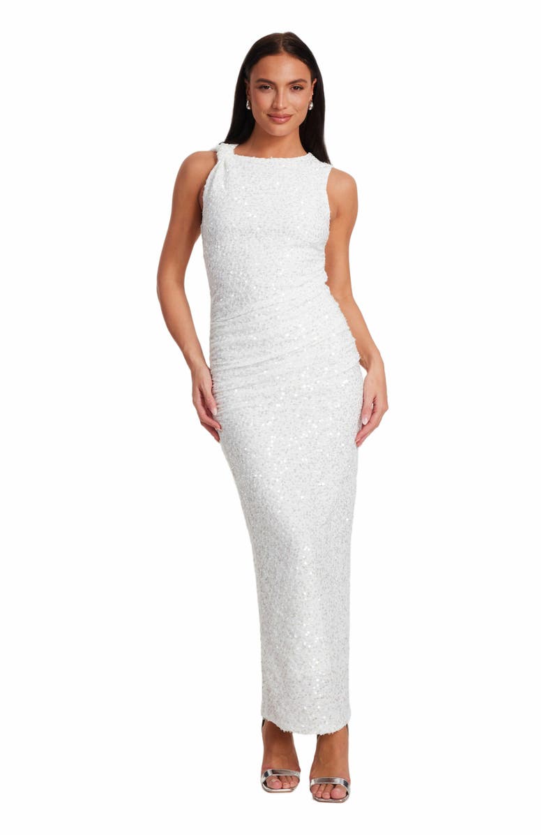 QUIZ Textured Sequin Knot Shoulder Maxi Dress, Main, color,