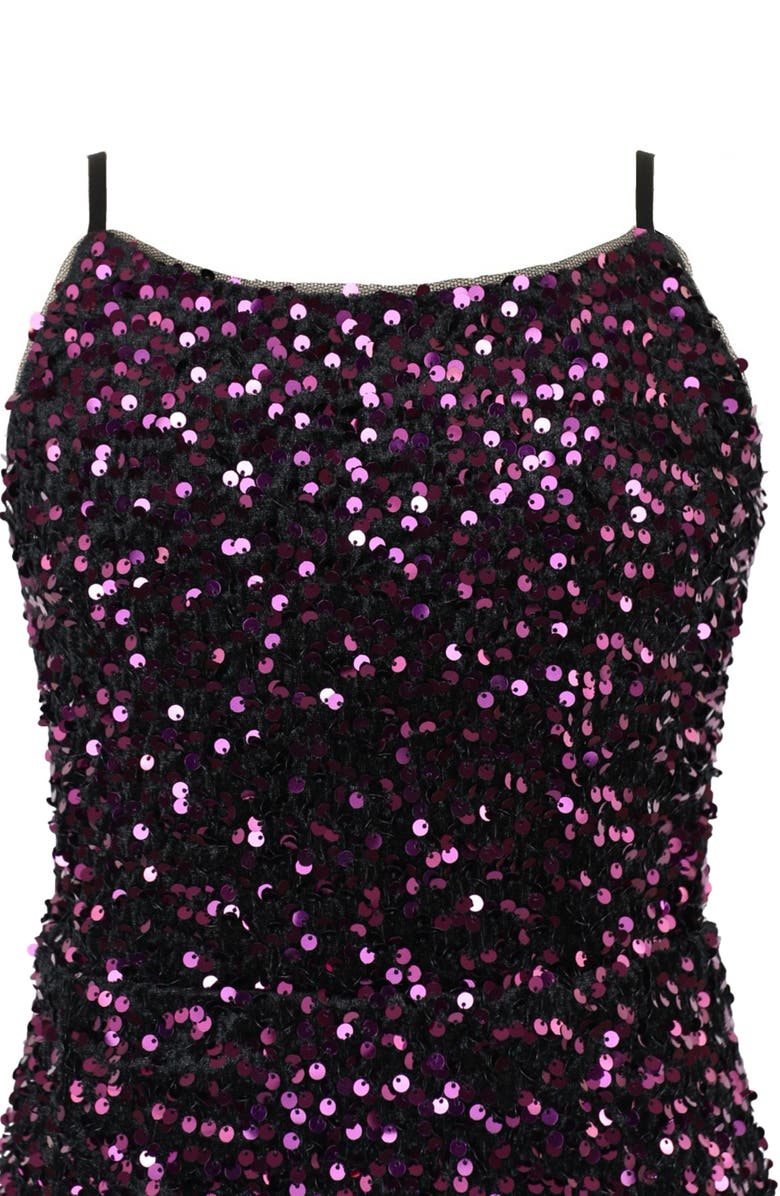 Zunie Kids' Ruched Sequin Velvet Party Dress, Alternate, color, Plum