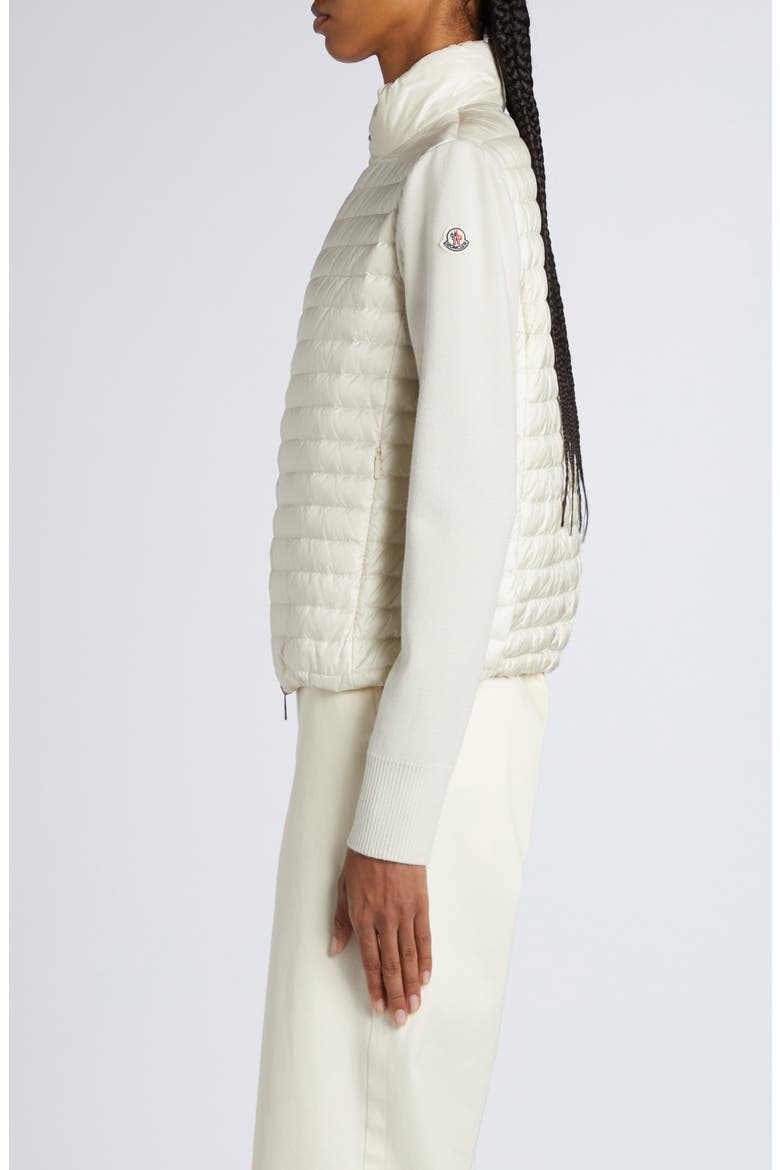 Quilted Down & Virgin Wool Knit Cardigan, Alternate, color, PEARL WHITE