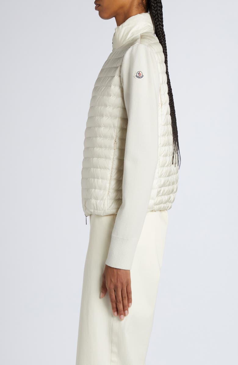 Moncler Quilted Down & Virgin Wool Knit Cardigan, Alternate, color, Pearl White