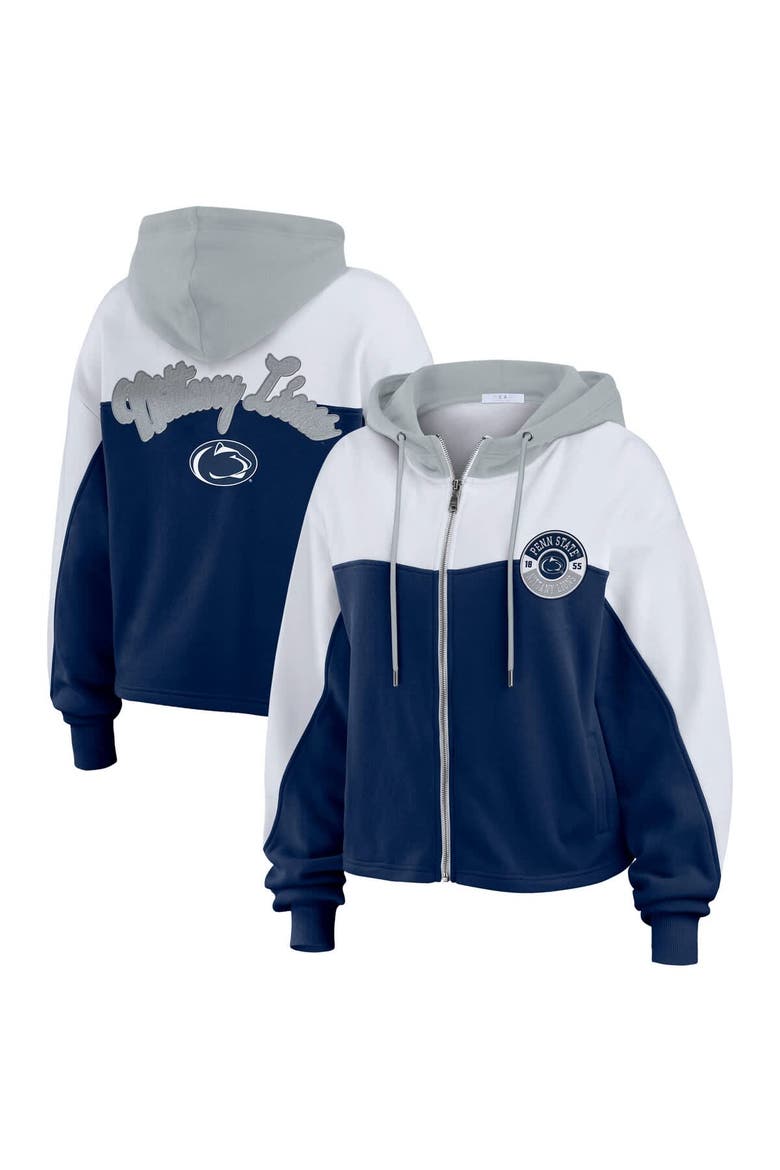 Women's WEAR by Erin Andrews Navy Penn State Nittany Lions Color-Block Full-Zip Hoodie, Main, color, Navy