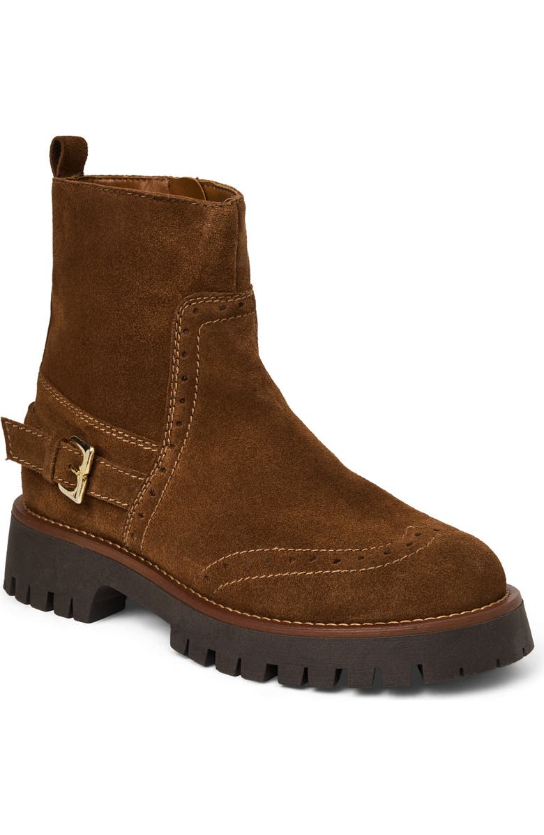 Bruno Magli Luca Lug Sole Suede Moto Boot, Main, color, Brown Suede