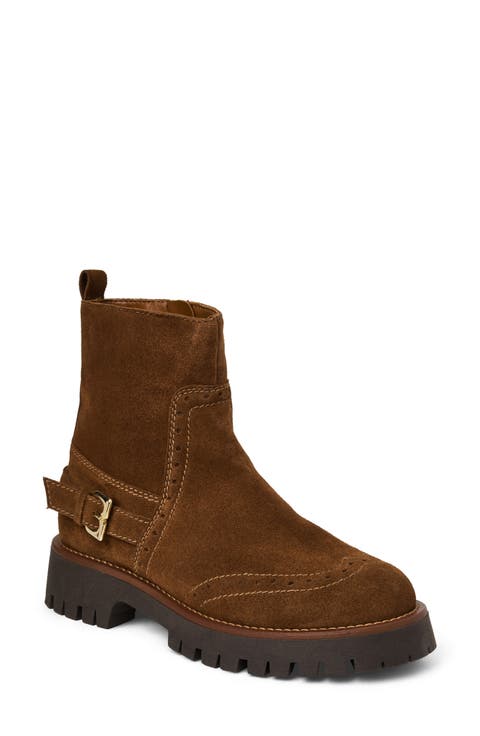 Luca Lug Sole Suede Moto Boot (Women)