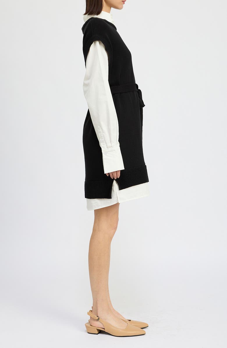 En Saison Bernadette Long Sleeve Layered Minidress, Alternate, color, Black White