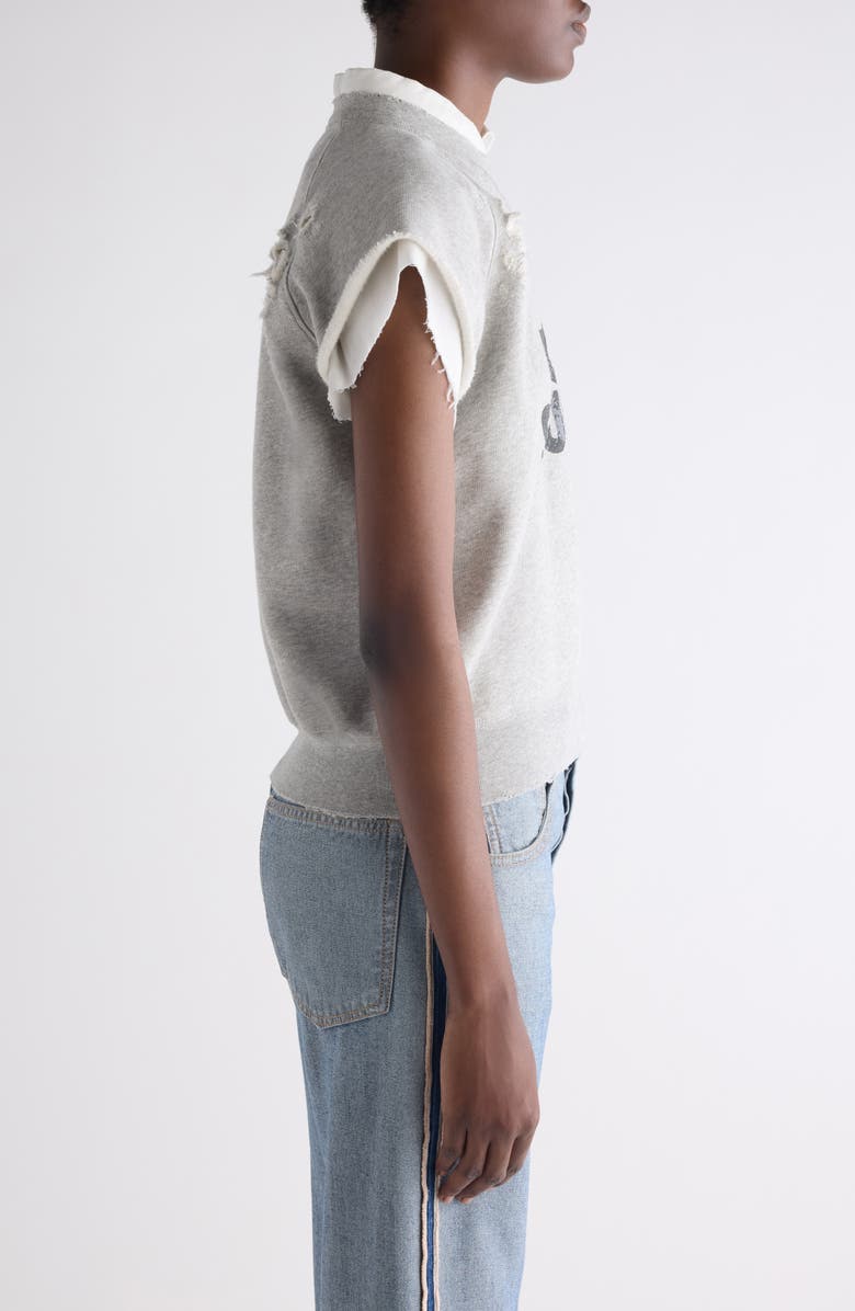 Acne Studios Mixed Media Distressed Cap Sleeve Logo Graphic Sweatshirt, Alternate, color, Grey Melange