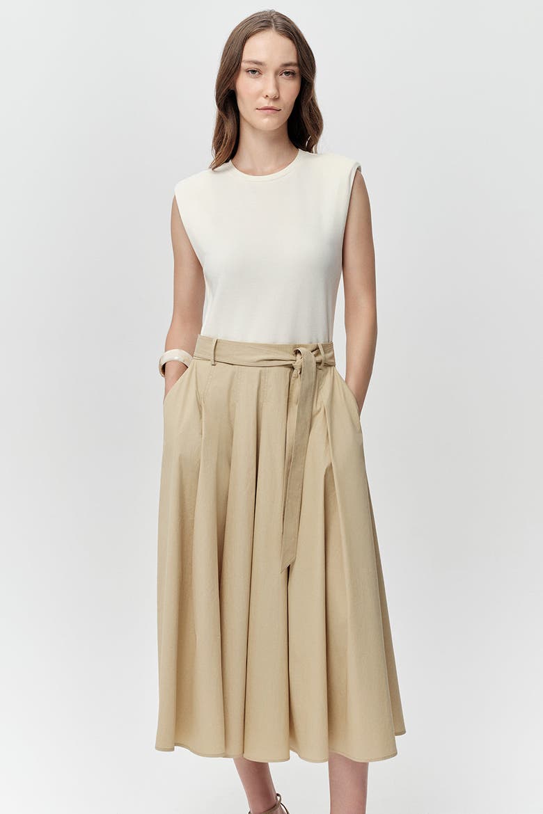 Sidney Crew Neck Pocket Belted Midi Dress, Alternate, color, Ecru