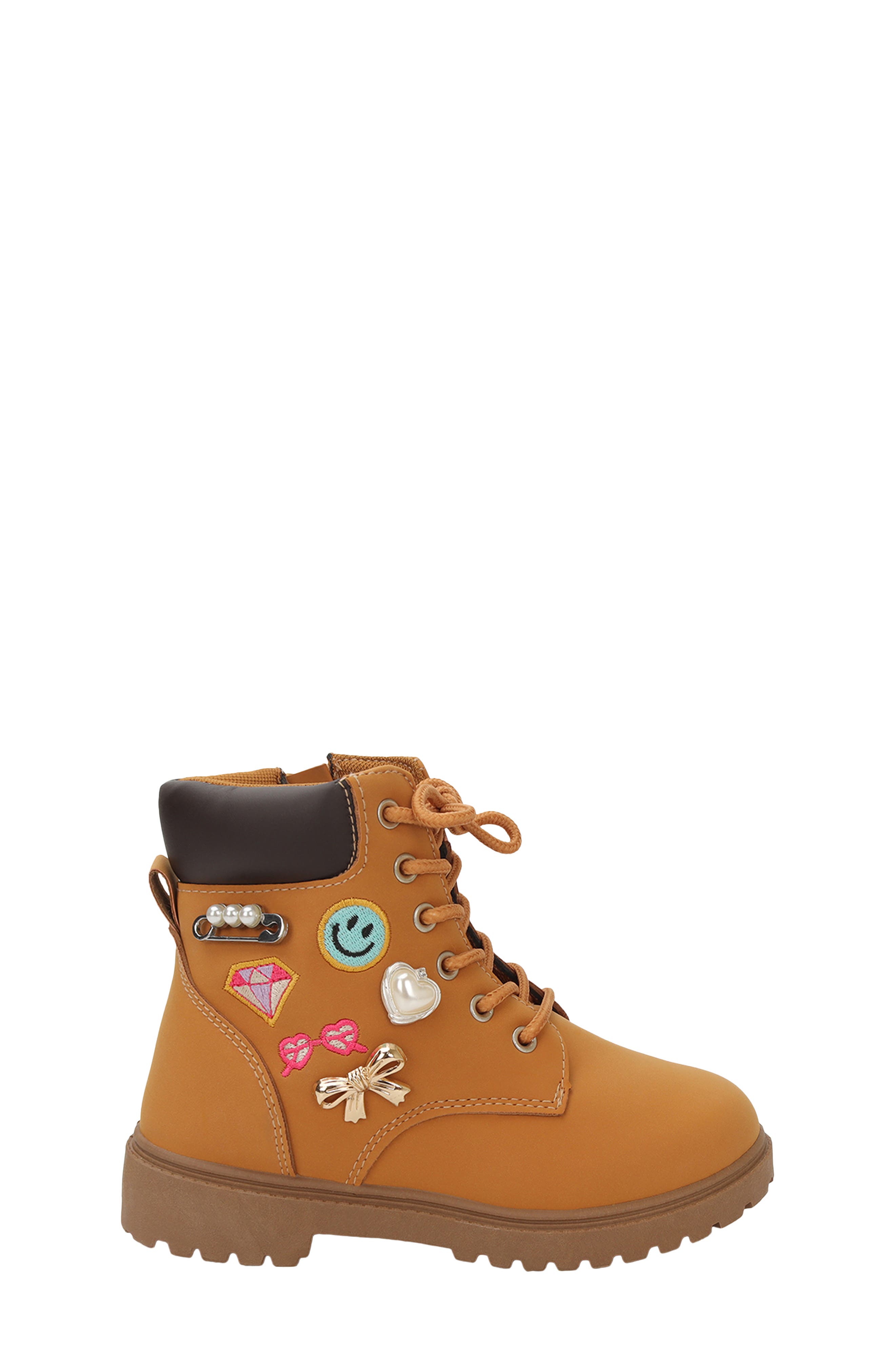 Kids' Patch Faux Leather Combat Boot, Alternate, color, MUSTARD