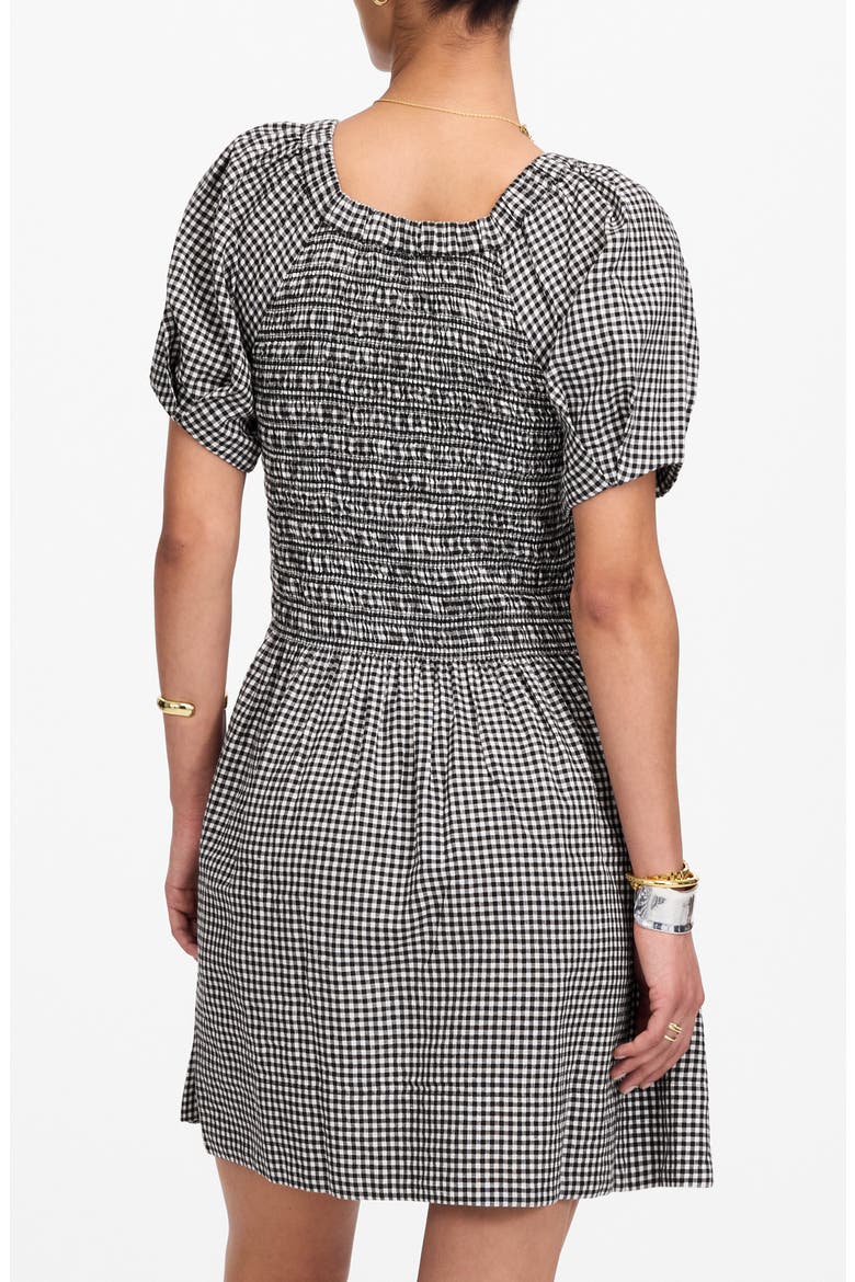 Gingham Smocked Linen Blend Mini Sundress, Alternate, color, BLACK WHITE GINGHAM