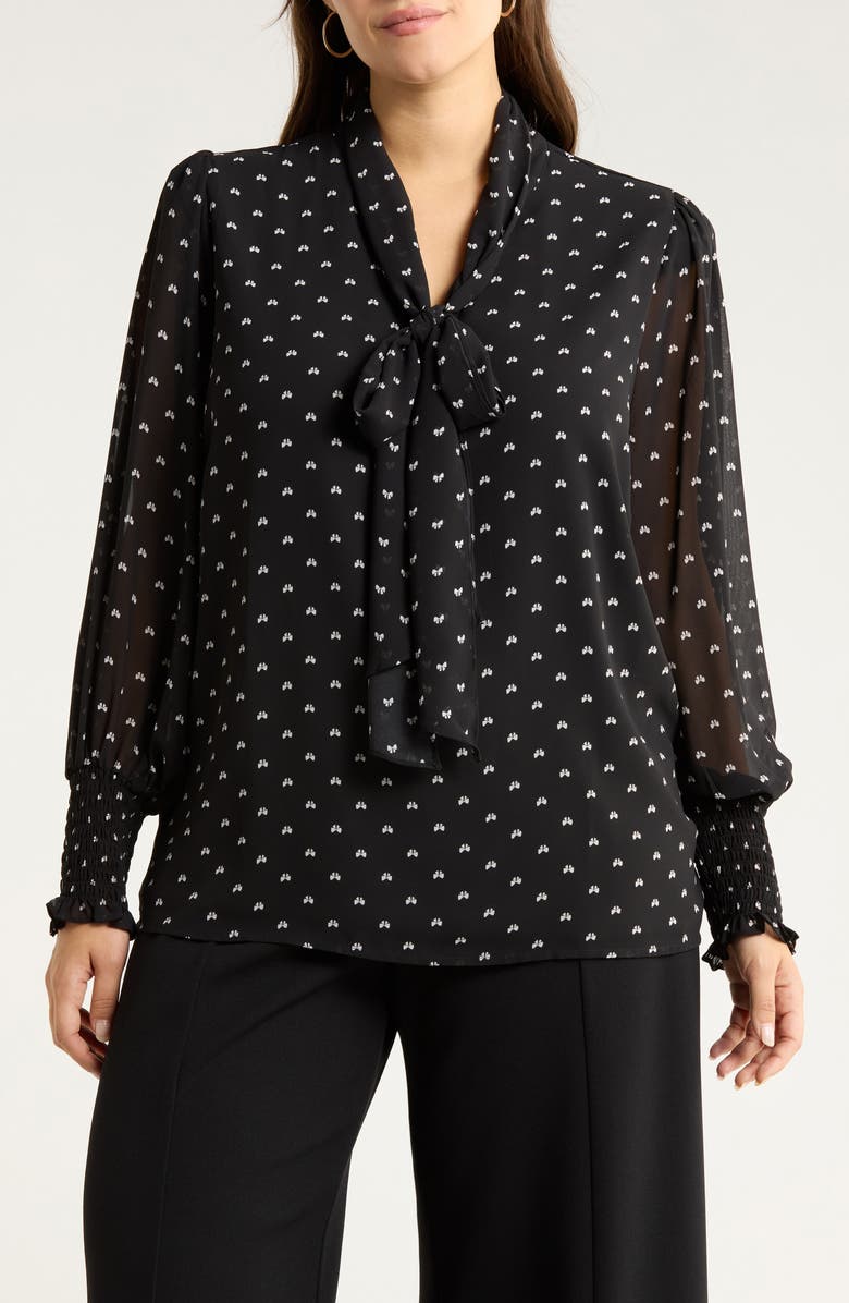 SUGARLIPS Rosaly Bow Print Top, Main, color, Black-White